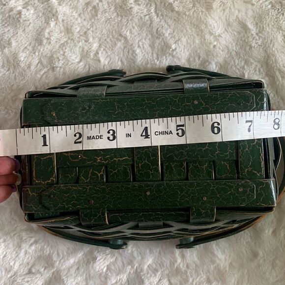 Henn Workshops Basket Green Crackled Christmas Keepsake Handles Hand Crafted - Picture 9 of 12